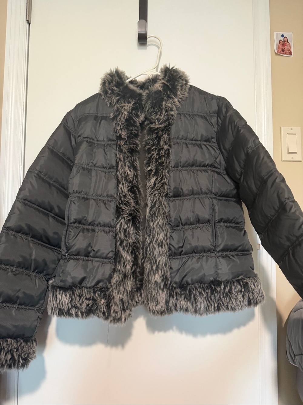 INC International Concepts Petite Down Puffer Jacket with Faux Fur Trim — Size L
